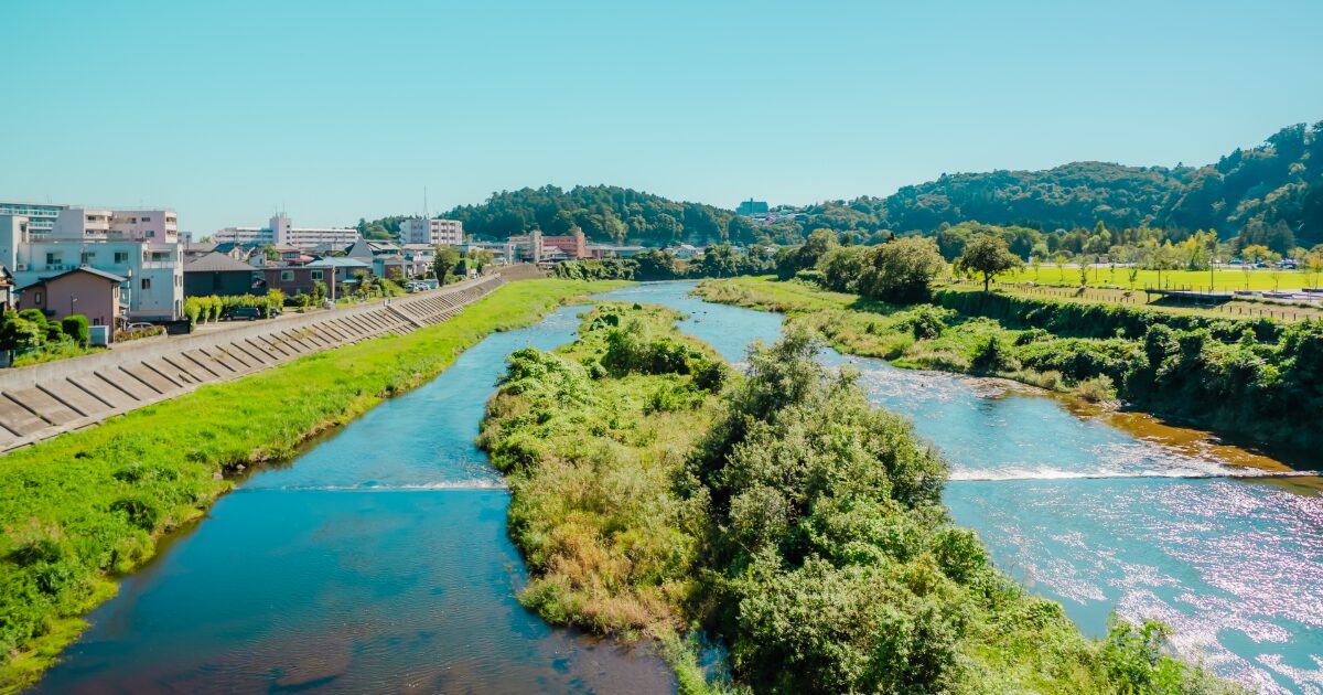 広瀬川沿いの自然豊かな風景と住宅街